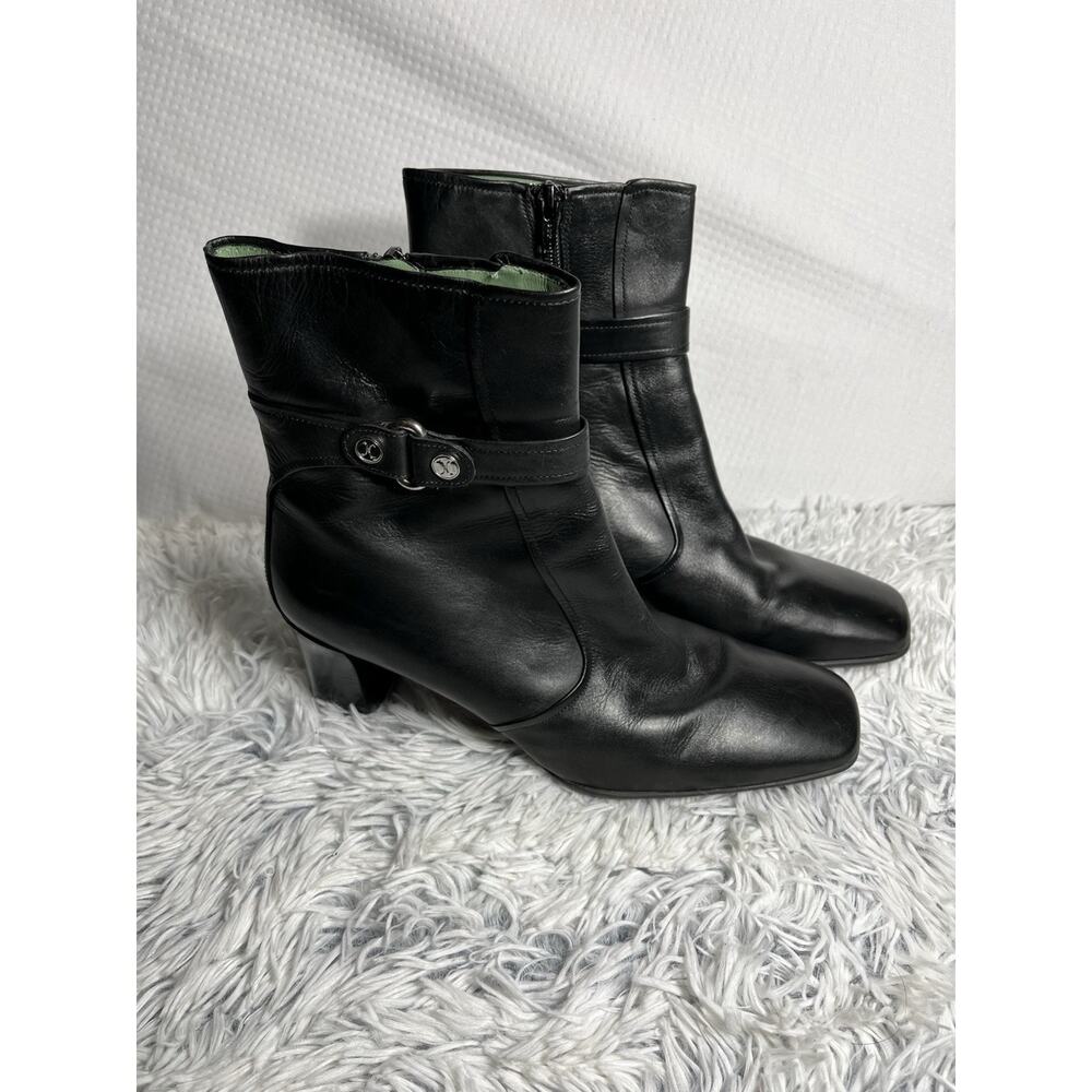 Cole Haan Womens Leather Buckle Trim Tapered Heel Ankle Boot Black Size 10B